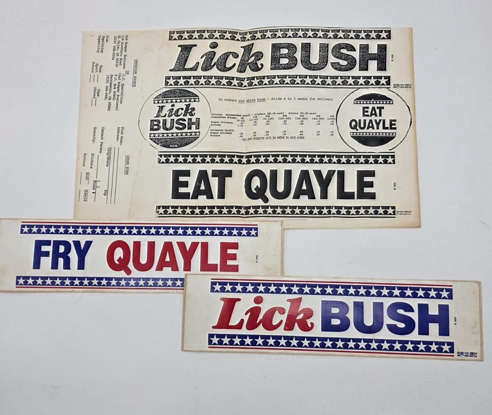 Vintage 1990 Satirical Bush Quayle Bumper Stickers Rare Political Order Form
